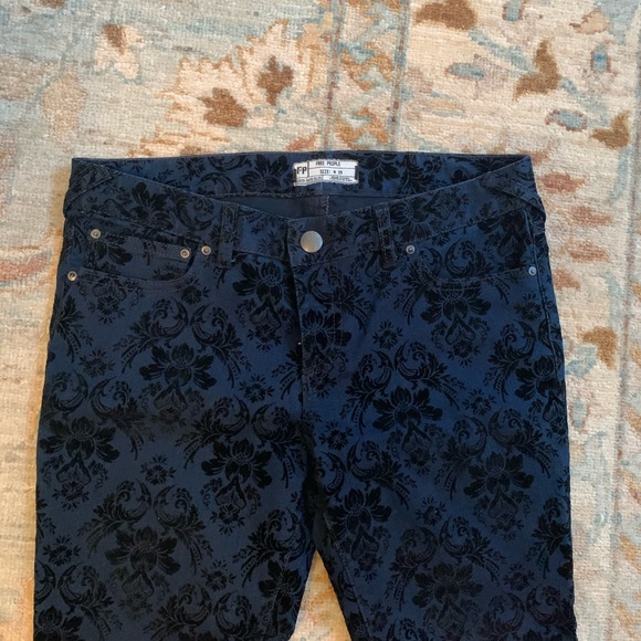 Free People Denim - Free People Blue Black Velvet Printed Jeans 29